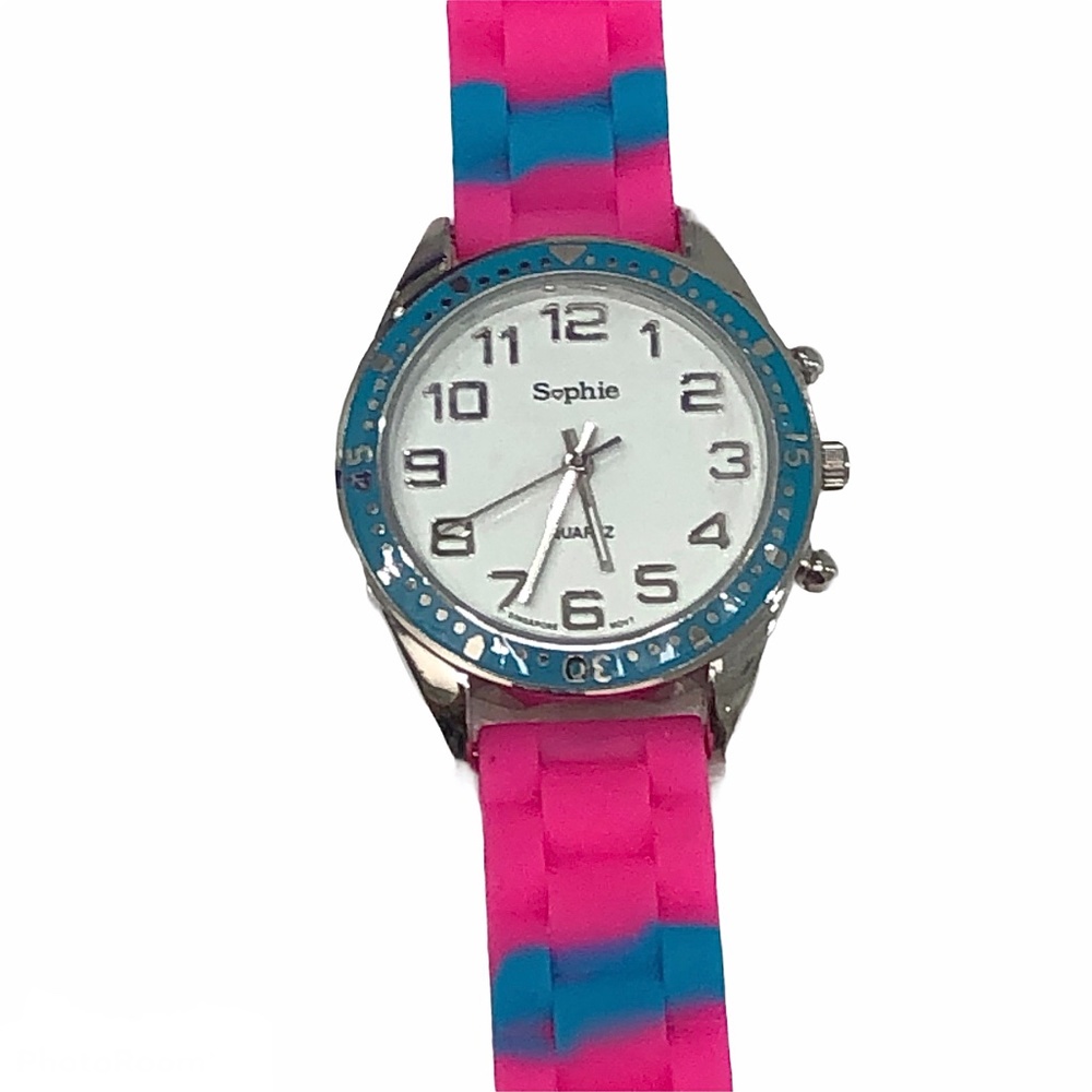 SOPHIE HOT PINK & BLUE SILICONE/RUBBER WATCH - UNUSED NWOT